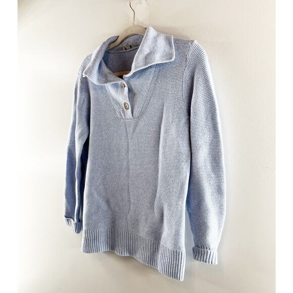 Talbots Button Front Ribbed Breton Long Sleeve Pullover Sweater Blue Small - Picture 5 of 7